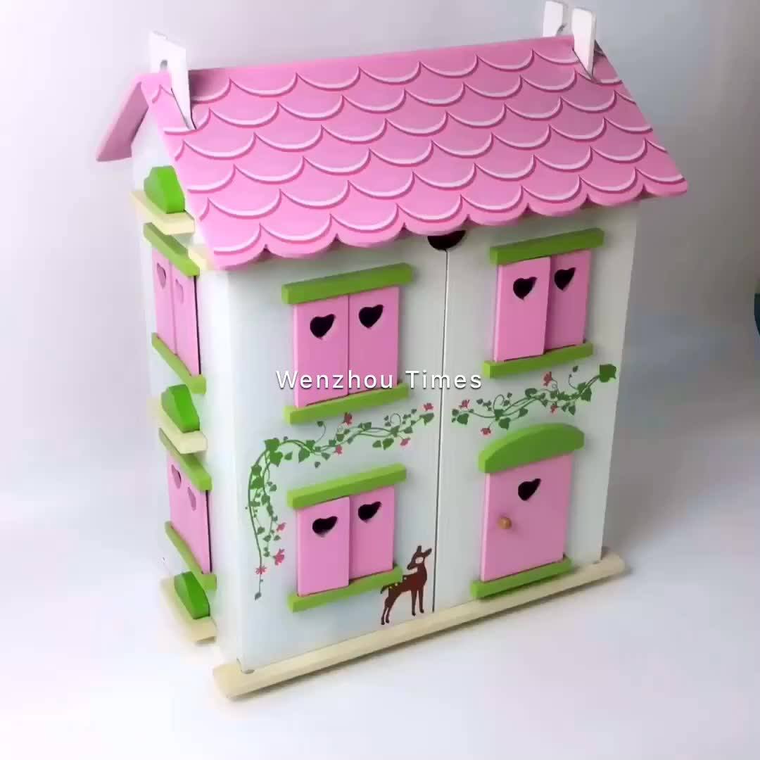 2018 New Design Girls Wooden Doll House Cheap Kids Big Wooden Dollhouse