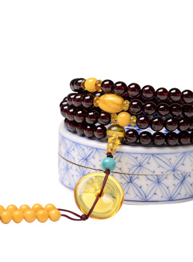 酒红色天然石榴石佛珠5A通透