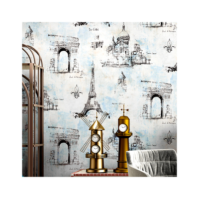 美式复古墙纸怀旧铁塔工业风餐厅