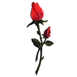 长条玫瑰花苞花朵刺绣布贴 衣服小号补丁贴花 鞋子装饰辅料背胶