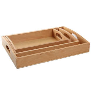 蒙台梭利蒙氏教具日常生活工作幼儿园早教中心木制榉木塑料托盘