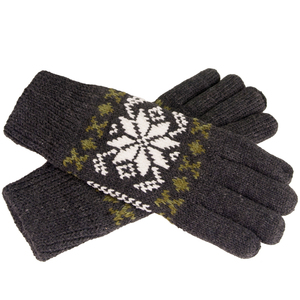 秋冬舒适百搭大雪花款 少年青年老年 男朋友针织毛线分指手套双层