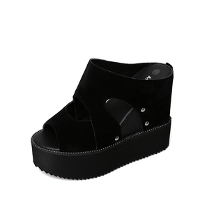 超高跟拖鞋女夏高级感外穿厚底内增高鱼嘴凉鞋坡跟松糕网红一字拖