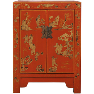 百林檀阳台厨房收纳玄关柜彩手绘柜子沙发边柜地柜储物柜带门实木