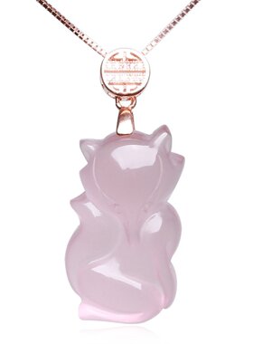 粉水晶纯银镀金项链狐狸饰品吊坠