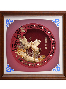 金箔挂画松龄鹤寿长辈父亲寿辰