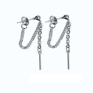 时尚钛钢链条耳钉耳链男潮人嘻哈一字棍耳环耳坠超仙流苏简约耳夹