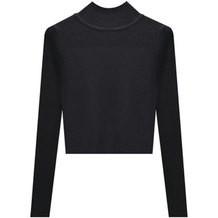 2021春秋超短款露脐高腰打底针织衫薄毛衣小半高领女紧身长袖上衣