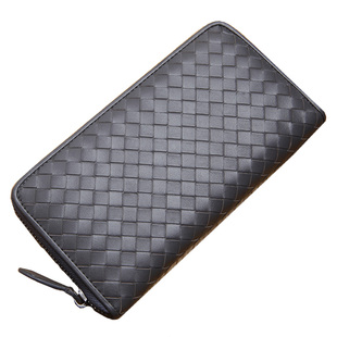 男式真皮编织手拿包男士高档牛皮长款手拿拉链钱包精致票夹礼物