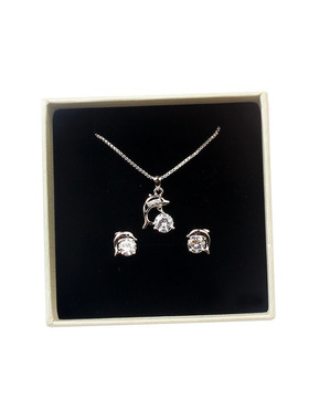 纯银耳钉礼盒组合项链