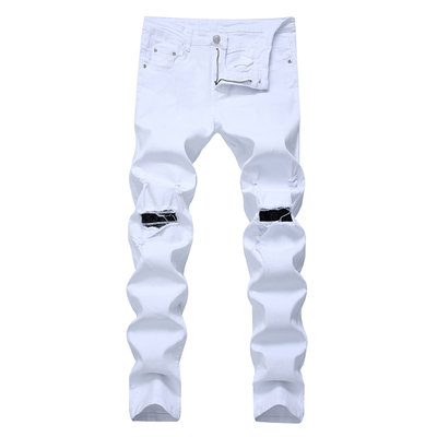 欧美潮男膝盖高街破洞休闲裤