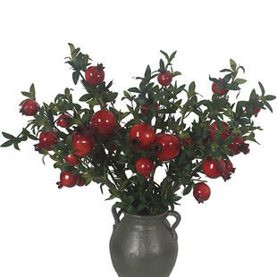 春节喜庆仿真花石榴果枝插花红色发财果浆果客厅新年装饰年宵假花