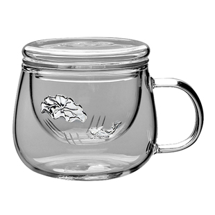 九雷家居 耐热玻璃茶杯加厚过滤带盖办公室泡茶杯茶水分离花茶杯