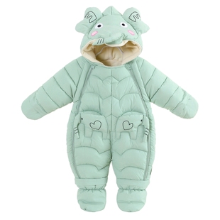 婴儿冬季加厚绒抱衣新生儿羽绒连体衣男女宝宝包脚保暖连体外出服