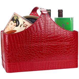 卡芙兰皮革水果礼品篮 桌面收纳篮元旦礼篮 手提篮创意皮篮子高档