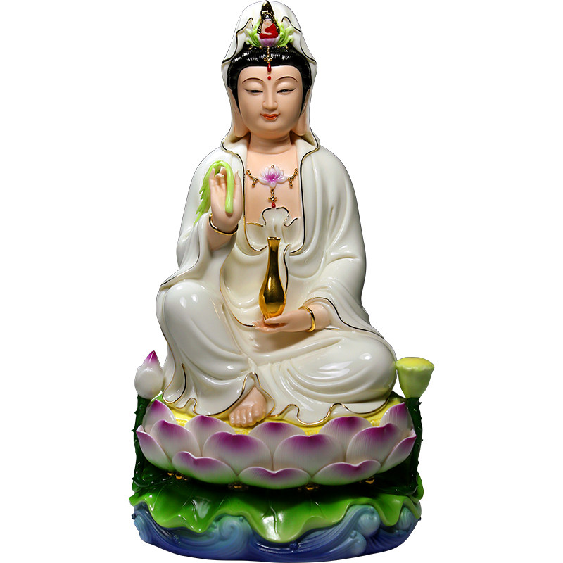 坐莲彩绘观音菩萨笑脸