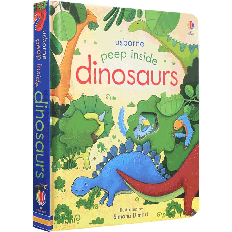 【送音频】英文原版 Usborne Peep Inside Dinosaurs 偷偷看里面系列 恐龙 洞洞书 科普纸板翻翻书