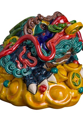 手工陶瓷艺术风精品三足金蟾摆件