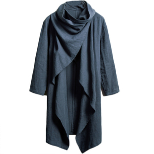 秋冬中国风男装棉麻外套古装侠客汉服中长款风衣开衫大氅苎麻披风