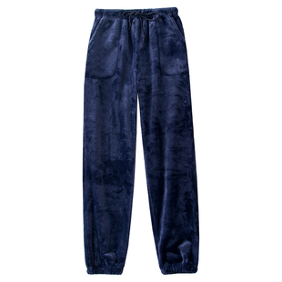 冬季加厚男士法兰绒睡裤收口束腿小脚高腰直筒宽松珊瑚绒家居裤子