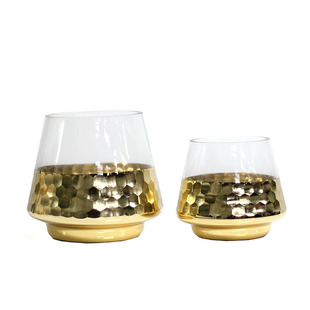 现代简约轻奢金色蜂窝玻璃油灯桌花瓶摆件家装饰品小号创意