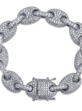 爆款欧美12mm个性嘻哈男士手链潮牌饰品五彩锆石街头纽扣链猪鼻