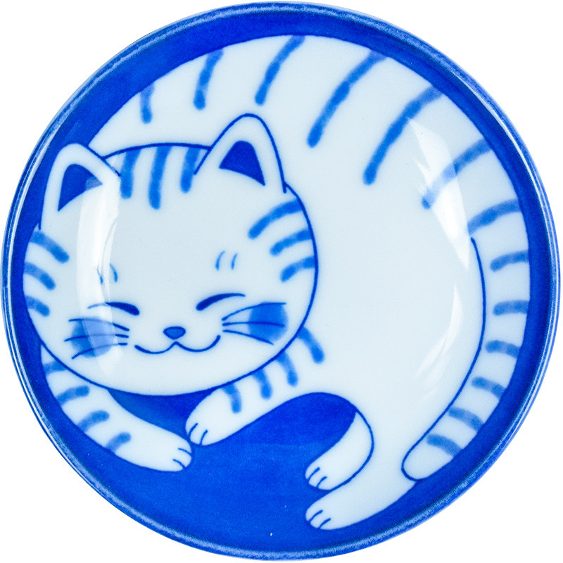 日本进口猫咪釉下彩青花小碟子