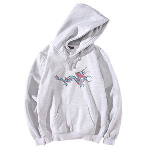 春秋款欧美街头学生运动卫衣男连帽潮牌中国龙太极图案加绒外套