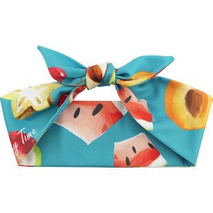 Miri Maker原创设计水果蓝绿印花铁丝兔耳朵韩国发带丝巾发箍发饰