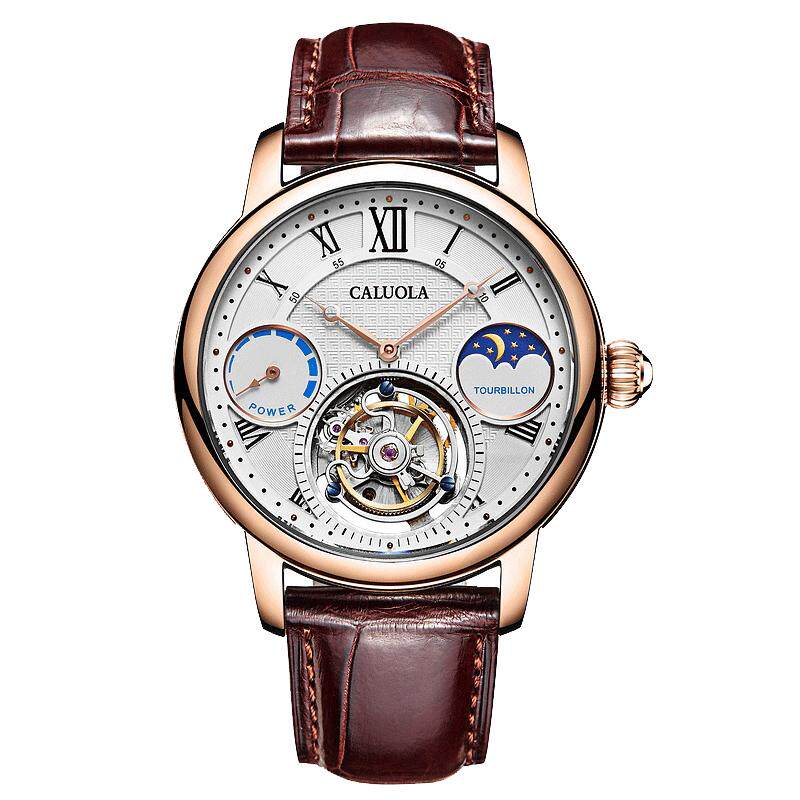 镇店之宝卡罗莱陀飞轮机械男表皮带男士手表品牌正品时尚商务防水