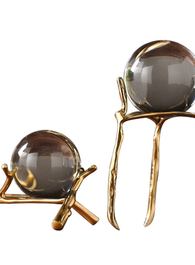 金属纯铜样板间会客室书柜水晶球