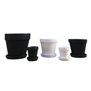 黑白红陶圆形陶土花盆 多肉植物绿植盆栽北欧工业陶瓷花器 配托盘