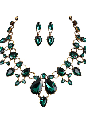 欧美水晶宝石夸张复古项链耳环