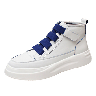 内增高真皮高帮小白鞋男厚底高邦学生韩版魔术贴2021秋冬潮鞋百搭