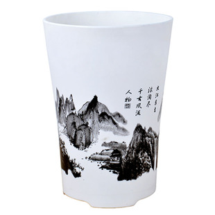 仿陶瓷高筒圆型山水敞口塑料树脂花盆大型绿植盆栽客厅高档大花盆