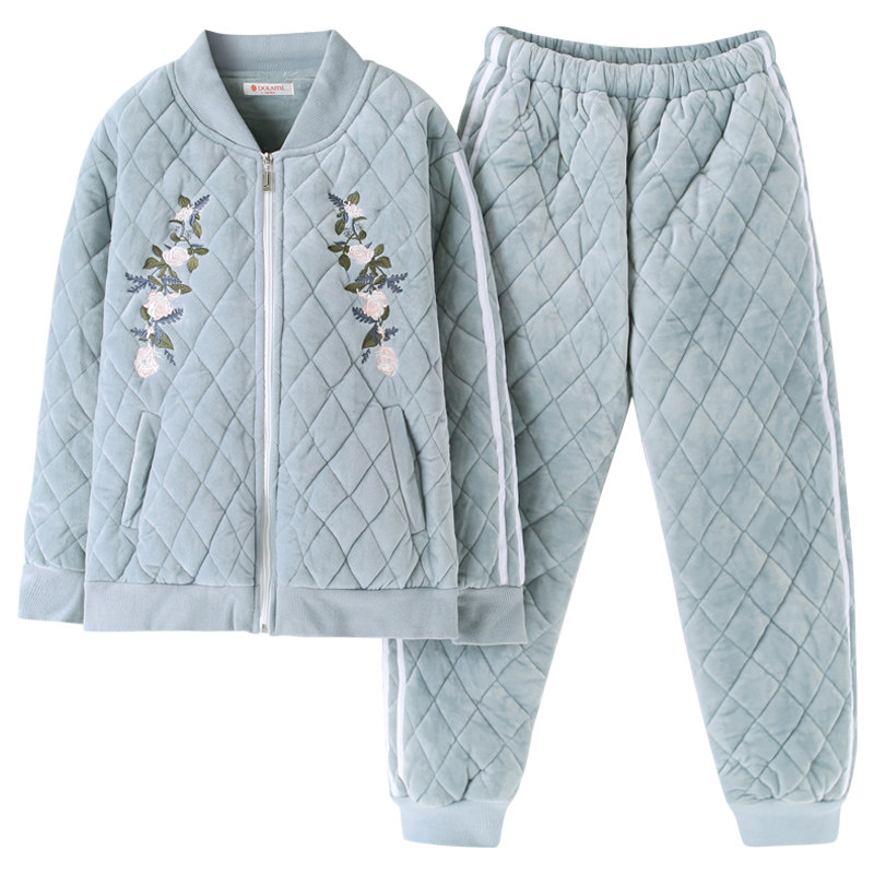 三层夹棉妈妈中年加绒保暖家居服
