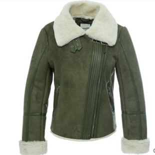 艾格冬装麂皮绒立领休闲 女装皮毛一体植绒加厚保暖修身翻领外套