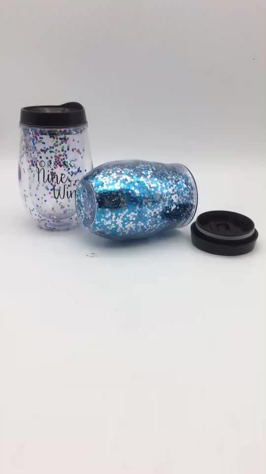 Plastic Confetti Wine Sippy Cups,10 Oz Glitter Stemless Wine Glass