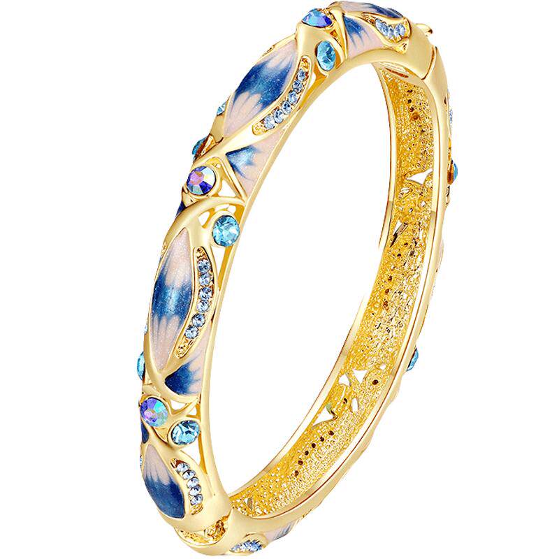 泰山老奶奶景泰蓝女镂空镀金满天星奥地利水晶手镯子时尚饰品礼物