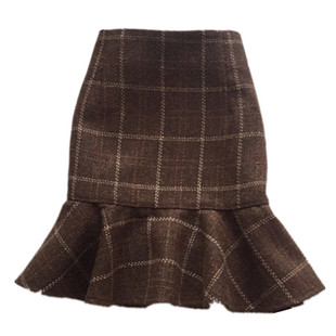 秋冬苏格兰格短裙A字裙鱼尾裙半身裙女显瘦高腰百搭荷叶边包臀裙