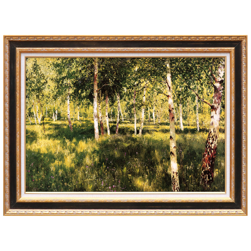 手绘俄罗斯风景油画 客厅装饰画 壁炉挂画名画列维坦-白桦丛N118