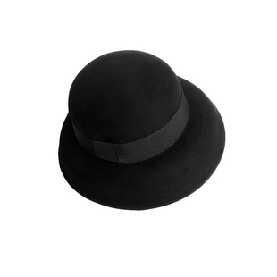 赫本风法式复古黑色钟形羊毛呢毛毡礼帽女秋冬天圆顶灯罩帽子盆帽