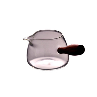 班意侧把公道杯分茶器日式手工玻璃功夫茶具小茶海花梨木把手公杯