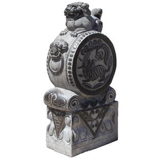 石雕门墩一对天然青石仿古抱鼓石看门石狮子摆件中式做旧古建石鼓