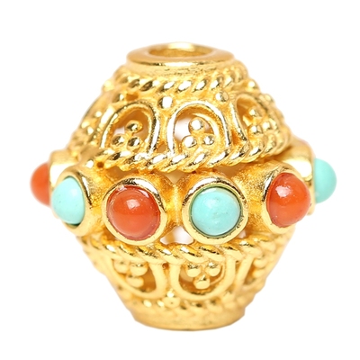 diy尼泊尔纯银蜻蜓眼18k金桶珠