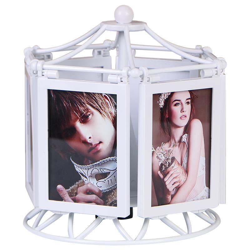 多功能旋转音乐盒相框摆台 创意个性风车5寸相架摩天轮组合像框