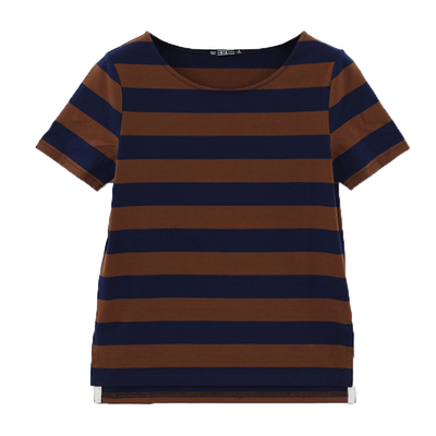 新款纯棉条纹圆领大码短袖t恤