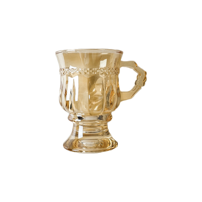 法式风复古琥珀色浮雕手持玻璃杯