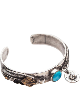 高桥印第安风飞鹰绿松石纯银手镯