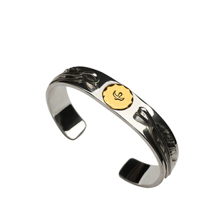 银创高桥吾郎手镯平打点金双羽毛925纯银时尚男女款开口手环饰品